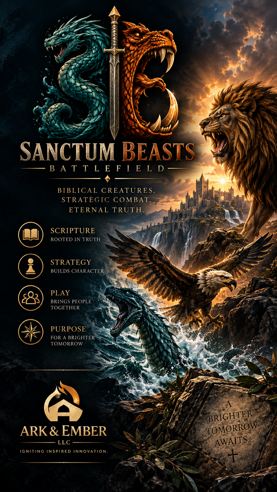 Sanctum Beasts Battlefield — biblical creatures, strategic combat, eternal truth